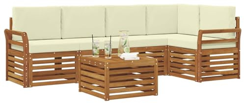 vidaXL Sofagarnituren 6 pcs Natur und Creme Massivholz Akazie, Moderner Outdoor-Sofa, strapazierfähiges Möbel für Garten, Bequeme Lounge-Sitzgruppe für die Terrasse