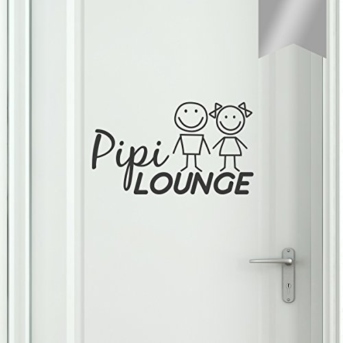 WANDKINGS WC Tür Aufkleber PIPI Lounge mit Frau & Mann im Smiley-Style 75 x 42 cm Silber - erhältlich in 33 Farben