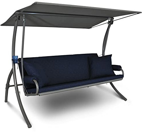 Angerer Freizeitmöbel GmbH Hollywoodschaukel Elegance Joy - Gartenschaukel Made in Germany - Schaukel zum Sitzen, Liegen und Entspannen - inklusive Bett-Funktion - einfache Montage (Blau)