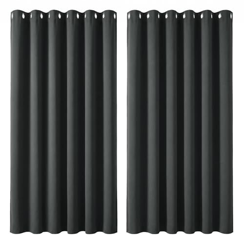 Deconovo Thermal Insulated Wide Curtains Grey Energy Saving Noise Reducing Eyelet Blackout Curtains for Living Room Bedroom, 90 x 72 Drop Inch, 1 Pair, Dark Grey