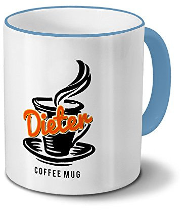 digital print Tasse mit Namen Dieter - Motiv Coffee Mug - Namenstasse, Kaffeebecher, Mug, Becher, Kaffeetasse - Farbe Hellblau
