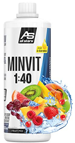 ALL STARS Minvit + L-Carnitin Vitamin Drink Konzentrat 1L Fruit Mix | Wertvoller Mineralstoff- und Vitamin Komplex, mit Vitamin B1, B6, B12, enthält Kalium, Magnesium & L-Carnitin