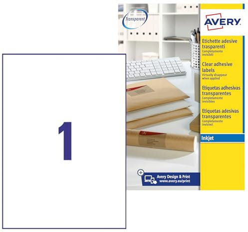 Avery J8567–25 DURCHSICHTIGE Etiketten 210 x 297 mm