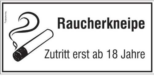 Hinweisschild für Gewerbe und Gastronomie Raucherkneipe Zutritt erst ab 18 Jahre Material: Aluminium hart Größe: 23,0 x 11,0 cm Aluminium hart, 0,56 bis 1,0 mm