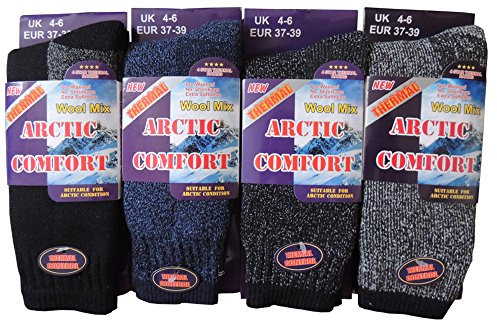 NEW 4 PAIRS Ladies/Womens Arctic Comfort chunky Wool Mix THERMAL socks, Black,blue,melange Grey,melange Black, UK 4-6 EUR 37-39