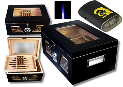 Lifestyle-Ambiente Black Wonderful Kristallglas Humidorset V-1320 inkl Feuerzeug und Tastingbogen