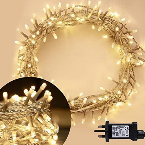 ANSIO® Christmas Lights 500 LED 50m/164ft Christmas Tree Lights for Indoor & Outdoor Warm White Decorations Fairy String Lights with Timer for Xmas Garden Bedroom & Party | Mains Powered Clear Cable
