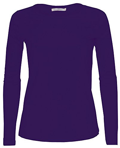 LessThanTenQuid Ladies Womens Plain Stretchy Long Sleeve Round Neck Top UK Sizes 8-24 (Purple, 12-14)