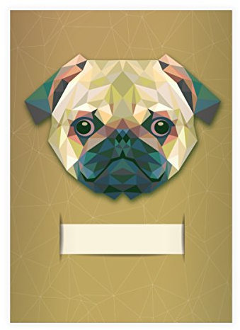 Kartenkaufrausch 4 Coole Haustier DIN A4 Schulhefte, Schreibhefte mit polygonalem Mops in beige Lineatur 21 (liniertes Heft)