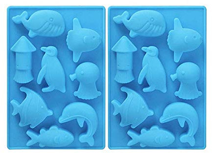 MoldFun Meerestier-Eiswürfelform – Meerestiere, Wal, Fisch, Delfin, Pinguin, Tintenfisch, Silikonform zum Backen von Muffins, Kuchen, Schokolade, Gelee, Süßigkeiten, Mini-Seife, Ton, 2 Stück