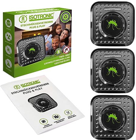 ISOTRONIC® Prise Anti Moustiques Répulsif à Ultrasons Contre Les Moustiques - Appareil électrique sans Produits Chimiques Contre Les Insectes pour Usage intérieur pour Chambre Salon Cuisine, Lot de 3