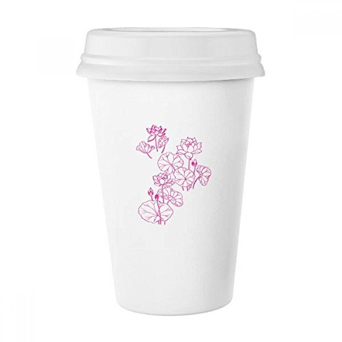 DIYthinker Cerámica Taza de la Flor de Loto Flor de Loto de la Hoja de la Planta clásica Blanco Taza de cerámica con Mango 350ml Regalo