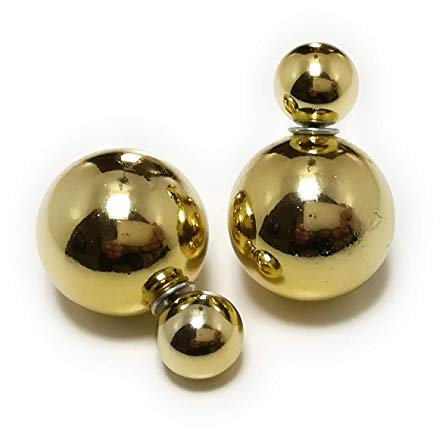 LeahMaria Doppel Perlen Ohrstecker Front Back Kugel Metallfarbe (Gold)