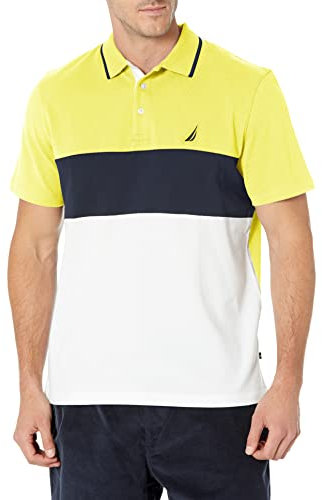 Nautica Men's Short Sleeve 100% Cotton Pique Color Block Polo Shirt, Blazing Yellow, XXL