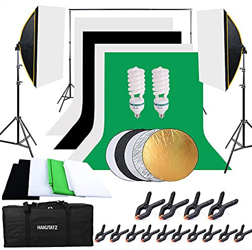 HAKUTATZ® Profi Fotostudio Set 4X Hintergrund Lampenstativ 5-in-1 Reflektor Fotografie Softbox mit Schutztasche Hintergrundsystem
