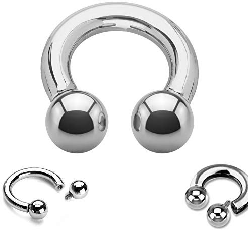 Treuheld® Hufeisen Piercing Ring mit Innengewinde | Silber [10.] - 8.0 x 19 mm (Kugeln: 12mm)