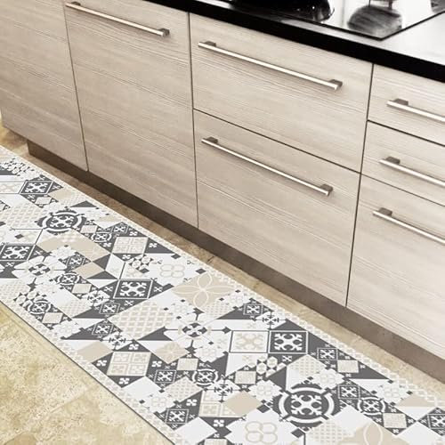 99 DECO - Tapis de Sol Antidérapant Ciment Style Gris-Sable - 50X200cm
