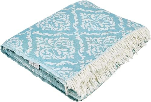 Carenesse Jacquard Tagesdecke King Size Barock 260 x 260 cm Petrol I Edle & zarte Wendedecke aus 100% Baumwolle mit hochwertiger Webung I Überwurf für Bett & Sofa I Wohndecke dünn & leicht