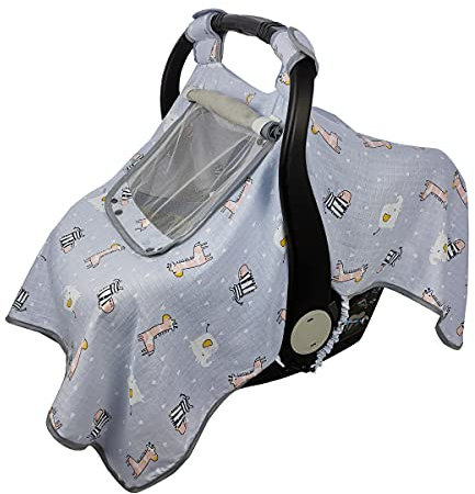 Autositzbezüge für Babys, Jungen, Mädchen, Kleinkinder-Autositz, Baldachin für Neugeborene, stoßsicher, aber rutschfest, Musselin, passend für Sommer, Frühling, Herbst, Giraffe/Elefant/Zebra;