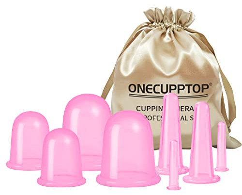 ONECUPPTOP - Juego de ventosas de silicona anticelulitis, tazas de masaje con ventosa (rojo)
