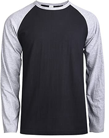 TOP PRO Herren-Baseball-T-Shirt, lange Ärmel, Raglan-Baumwolle, Baseball-T-Shirt, Heather Gray/Black, XL