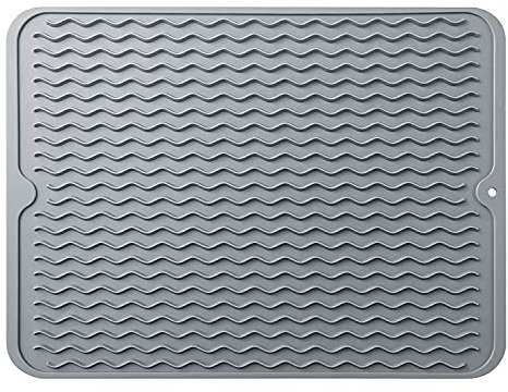 HYAKUSEI Dish Drying Mat, Silicone Quick-Drying Dish Drainer, Board Mat for Kitchen Counter-top Tabletop Accessories, Heat Resistant and Non-Slip Dish Draining Mat, Gray