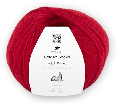 Pro Lana Golden Socks Alpaka, 100 g/390 m, 70% Alpaka, 30% Polyamid, 4-fädig, superweiche Sockenwolle (31 rot)