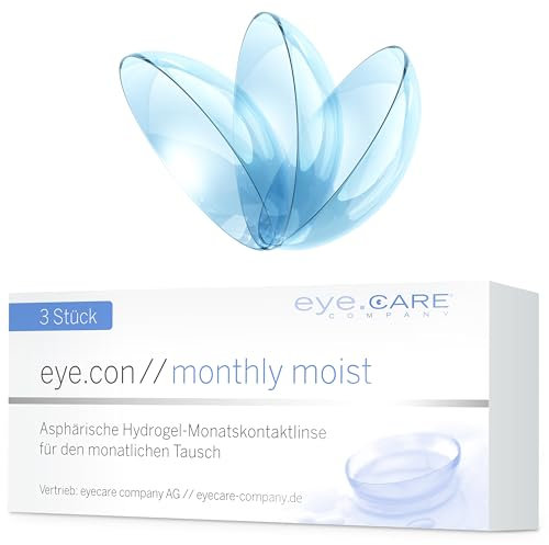 Eye.Con Monthly Moist weiche Monatslinsen – 3 Hydrogel Kontaktlinsen mit Stärke für empfindliche Augen. Contact Lenses mit 55% Wassergehalt BC 8.6mm, DIA 14.3mm (-1.50, 8.6, Millimeter, -1.50)