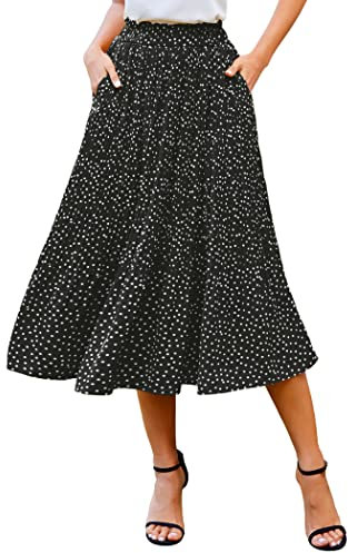 Zeagoo Damen Midi Röcke Hohe Taille Plissee A-Linie Swing Röcke Sommer Floral Lange Röcke mit Taschen, Blcack Floral, Klein