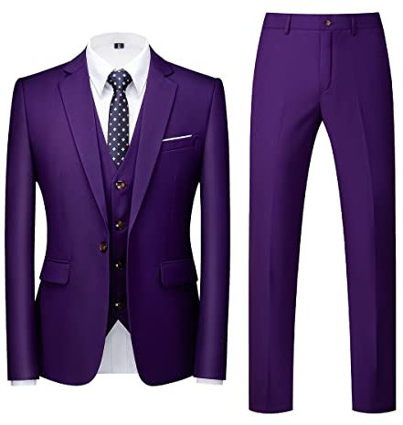 Allthemen Abiti da Uomo 3 Pezzi Regular Fit Abito da Cerimonia Formale Abito da Lavoro con Un Bottone Viola XL