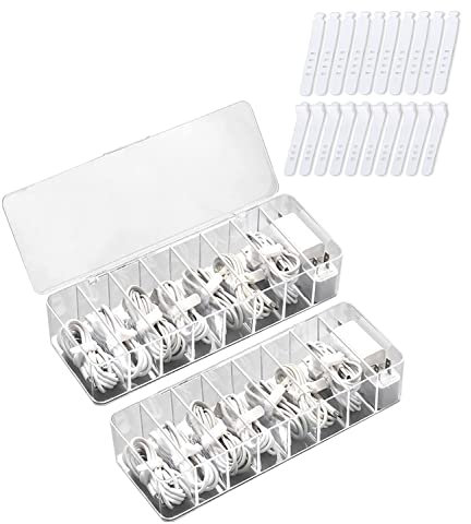 jutyum Kabel Organizer Box 8 Fächer Kabel 2 Stücke Organizer Schreibtisch mit 20 Kabelbindern Kabel Organizer Box Aufbewahrungsbox für kleine Gegenstände transparent für Heimat Büro