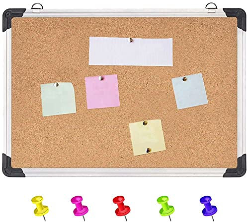 BAKAJI Bacheca Pannello Lavagna in Sughero Forma Rettangolare con Cornice in Alluminio Decorazione Casa Arredamento Design Moderno da Parete Vintage (70x50x1.8)