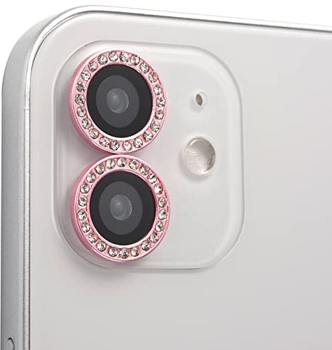 BISLINKS Bling Diamond Camera Lens Ring Cover Protector Tempered Glass Pink Compatible With iPhone 12 Mini