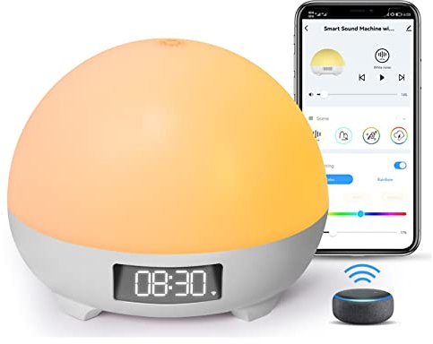 Panacare Smart Nachtlicht, White Noise Machine mit 16million Farben/Sprachsteuerung von Alexa&Baby Cry Erkennung/34 White Noise/Timer, Baby Einschlafhilfe Lichtwecker für Kinder Erwachsene