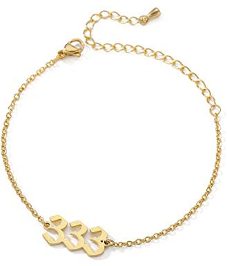 PAMTIER EngelsZahl 333 Armband Damen Edelstahl Verstellbare Kette Zierlich Einfach Numerologie Schmuck Gold