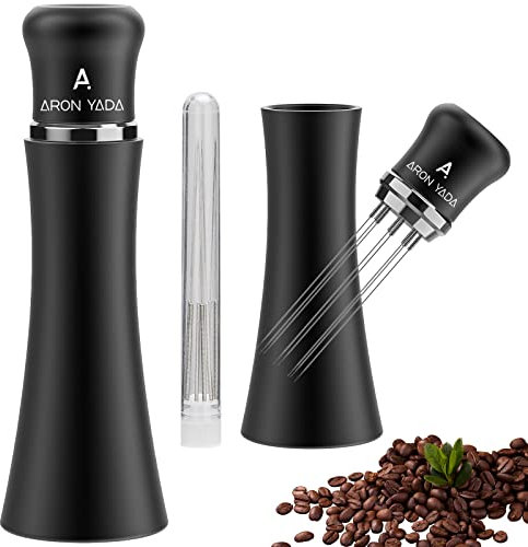 AronYada Wdt Tool Espresso Nadel,8 X 0.4 mm Espresso Kaffee Distributor Nadel für Barista,Extra 8 Edelstahl 304 Espresso Nadeln für Ersatz,GehäUse aus Aluminiumlegierung(Schwarz)