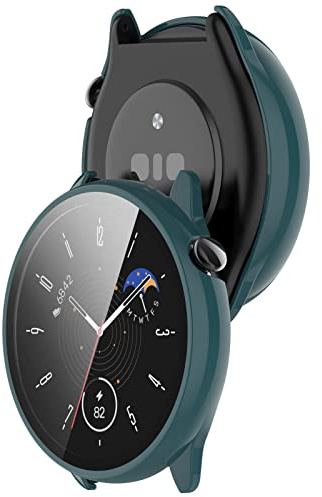 KUTEWEU Cover Kompatibel mit Amazfit GTR Mini Smartwatch Hülle, 9H Härte Mit Glasfolie Schutzfolie, Anti Kratzen PC Hülle, 3D Vollständige Abdeckung Schutzhülle für Amazfit GTR Mini (2 Stück Grün)