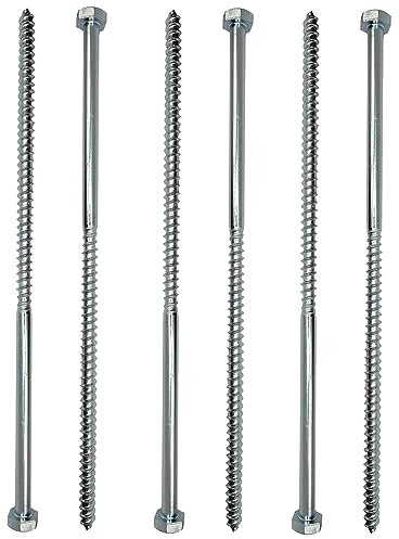 LLB Viti da 300 mm M10 per legno, testa esagonale, larghezza 17 mm, confezione da 6 viti zincate per calcestruzzo, esagonali, a mezza filettatura, colore argento, lunghe 10 mm x 300 mm