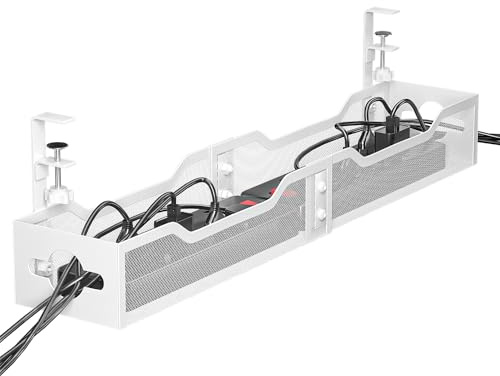 Litwaro Kabelmanagement-Tablett unter dem Schreibtisch, ohne Bohren, 63,5 cm Kabelablage mit Klemme für Drahtmanagement, Kabel-Organizer für Büro, Zuhause, Keine Beschädigung des Tisches, Weiß