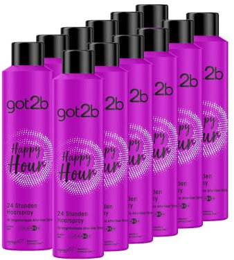 got2b Schwarzkopf Haarspray Happy Hour Halt 5 (12x 300 ml), 24 Stunden Haarspray für extremen Halt und langlebige Styles, schützt das Haar vor dem Austrocknen
