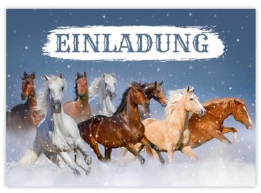 Minkocards 14 Einladungskarten Kindergeburtstag Mädchen Pferde im Schnee Einladungen zum Mädchengeburtstag Geburtstagseinladungen (14 Karten)