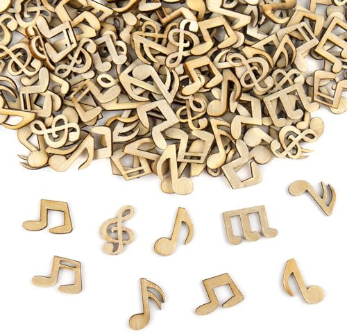 AUEAR, Mini-Musiknoten-Holzausschnitte, 20 mm, unlackiert, blanko, Holzscheiben, Chips, Verzierungen für Bastelarbeiten, Dekorationen, 200 Stück