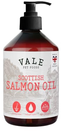 Vale Pet Foods Scottish Salmon Oil for Dogs & Cats UK - Omega 3 6 9 Supplement Dog Food Topper for Joints Skin, Coat, Heart Health & Natural Coat - Natural Fish Oil for Dogs, Puppy, 500ml