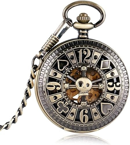 GeRRiT Retro-Taschenuhr, Poker-Schädel-Design, Bronze, Steampunk, automatische mechanische Taschenuhr, Retro-Souvenir mit Automatikaufzug