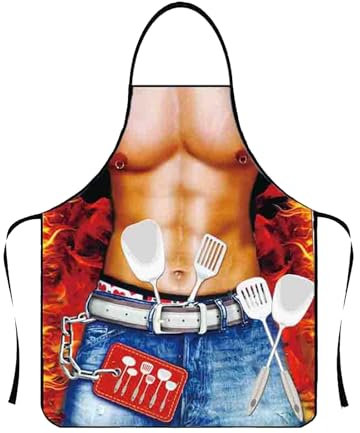 BloomExcellent One Piece Comfortable Kitchen Apron Muscle Birthday Gift Happy BBQ Party Adult Apron Useful Waterproof Sexy Cooking Aprons for Husband, Wife, Dad, Mom and Friends