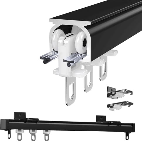 Aluminium Curtain Rail Gardinenstange Vorhang Schiene Vorhangschiene Deckenschiene Für Fenster Und Raumteiler Gardinen, 50 100 200 350 400cm Gardinenschiene(Black,250cm/8.2ft)