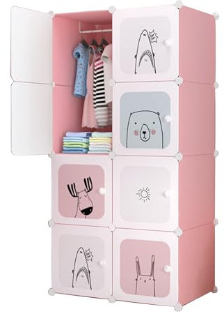 MAGIC SELECT Kinder Kleiderschrank, Modulregal, Kinderkleiderschrank, modularer Organizer, Aufbewahrungsregal für zu Hause, 8 Module, 140x105 cm,Rosa