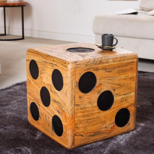 LEBENSwohnART Cooler Würfel Beistelltisch DADO 40cm Natural Mindi-Holz quadratisch Deko-Hocker