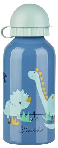 Sterntaler Dino Rexi Aluminium Trinkflasche mit Verschluss und Sicherheitskappe - Kindergarten mit Dinomotiv - für zu Hause und Unterwegs, Mittelblau