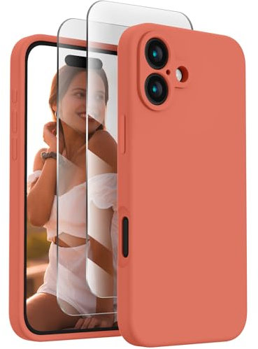 FireNova Designed for iPhone 16 Case, Silicone Upgraded [Camera Protection] Phone Case with [2 Screen Protectors], Soft Anti-Scratch Microfiber Lining Inside, 6.1 inch, Pink Pomelo